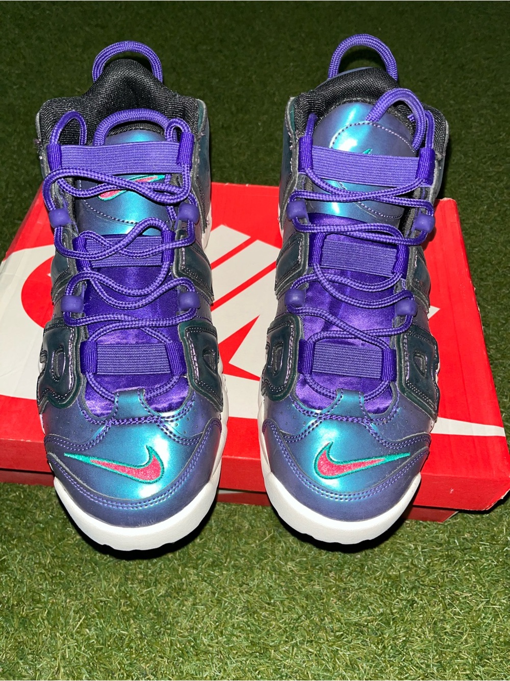 Nike Iridescent Purple Teal Air More Uptempo Sneakers - Picture 2 of 8